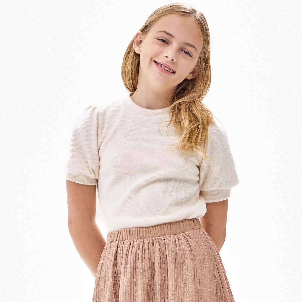 Tween Short Puff Sleeve Knit Sweater