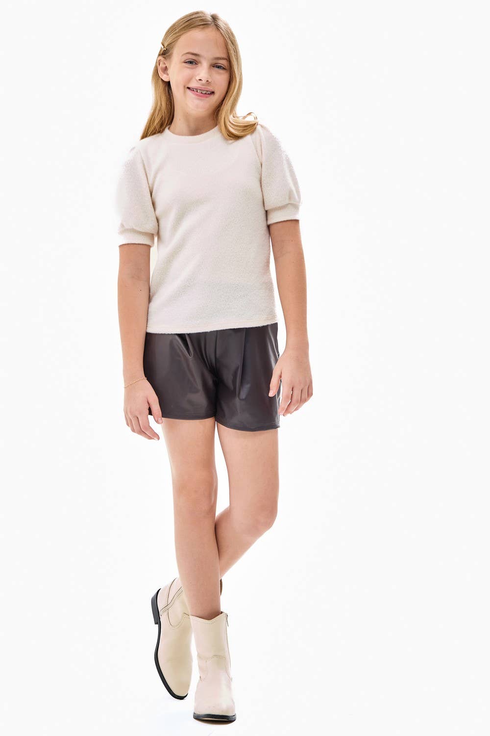 Tween Short Puff Sleeve Knit Sweater