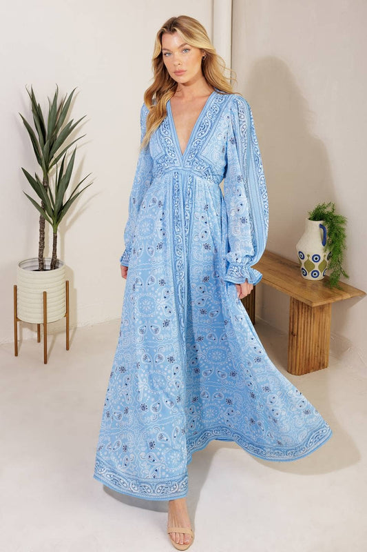 A printed woven maxi dress - SKY BLUE