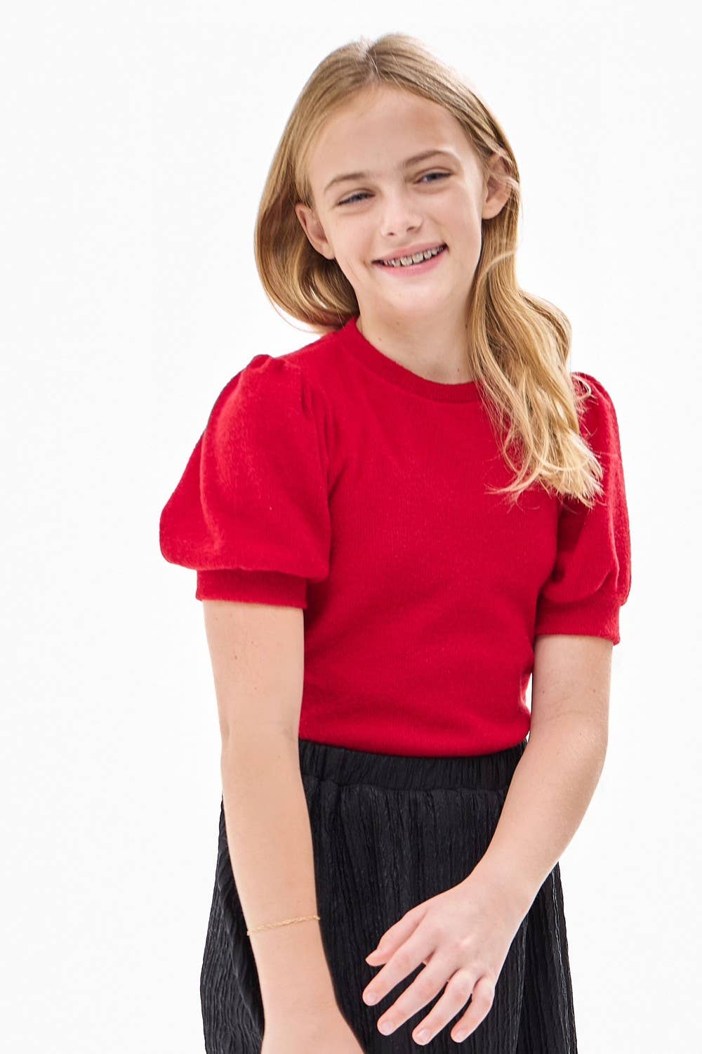 Tween Short Puff Sleeve Knit Sweater