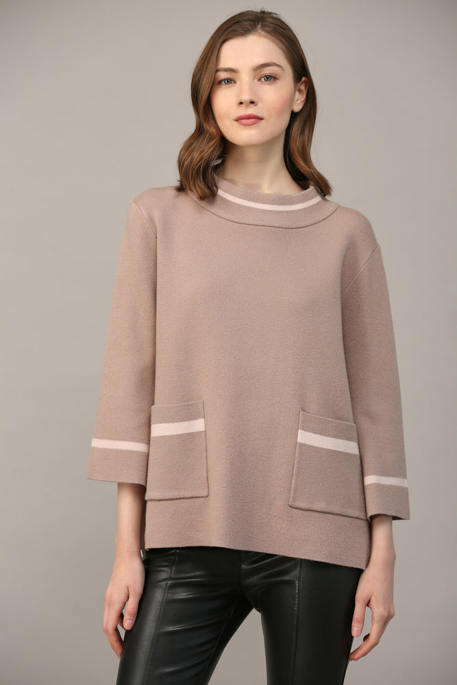 Contrast Lurex Yarn Detail Mock Neck Sweater