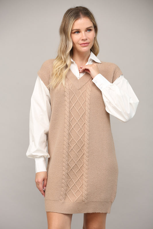 Cable Knit Twofer Shirt Dress