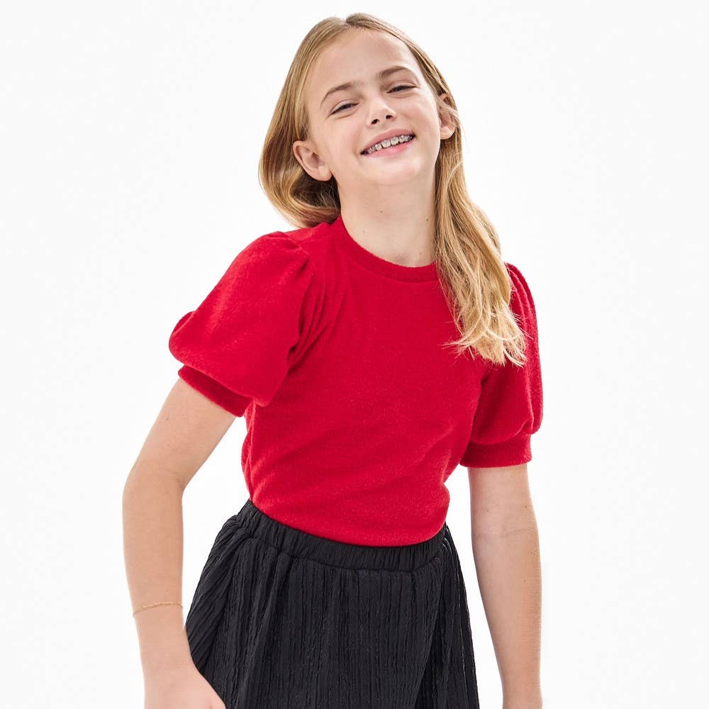 Tween Short Puff Sleeve Knit Sweater