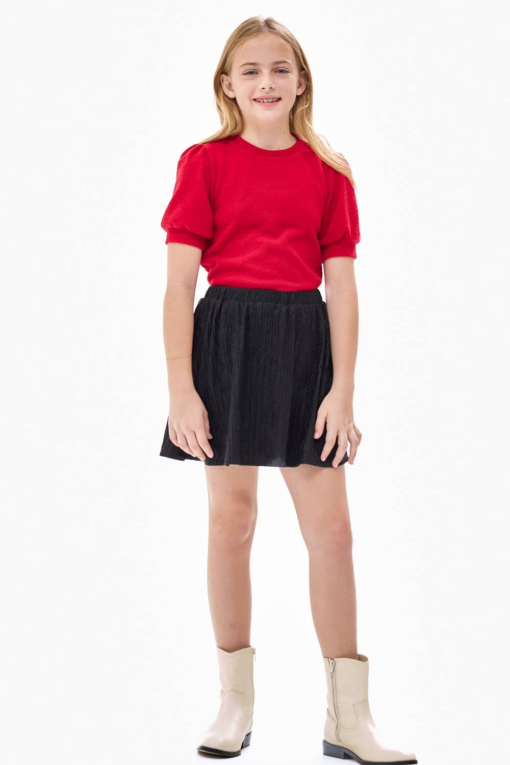 Tween Short Puff Sleeve Knit Sweater